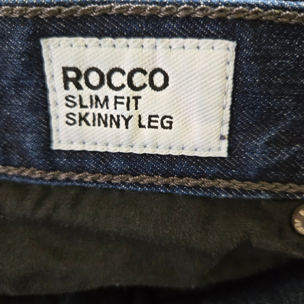 Express Jeans Rocco Slim Fit Skinny Leg Moto Dark Wash Denim Blue 28x30 Mens - Picture 6 of 6
